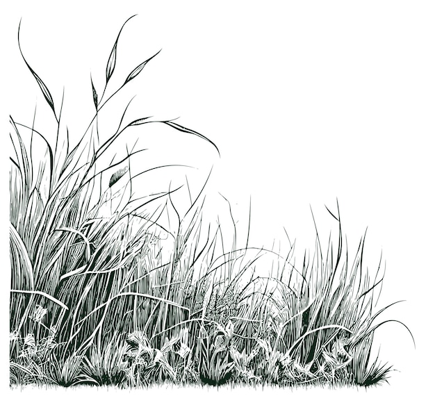 Vector wild grass decor sketch hand drawn vector illustration.