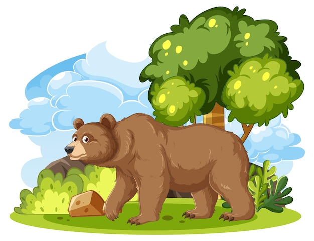 Wild Grizzly Bear Cartoon in de natuur