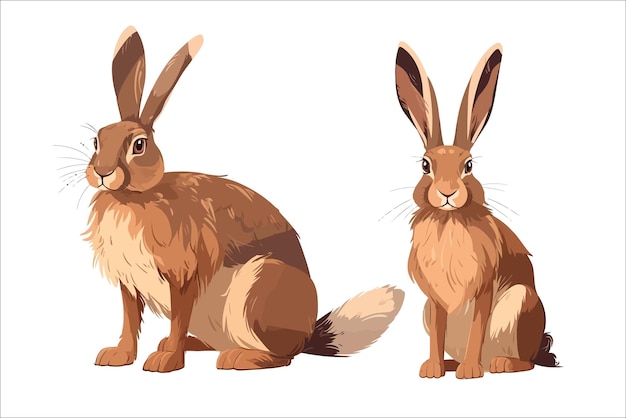 Wild hare fluffy brown rabbit Isolated on background Cartoon vector illustration