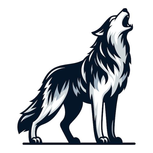 Wild howling wolf dog full body design vettoriale illustrazione animale modello di fauna selvatica