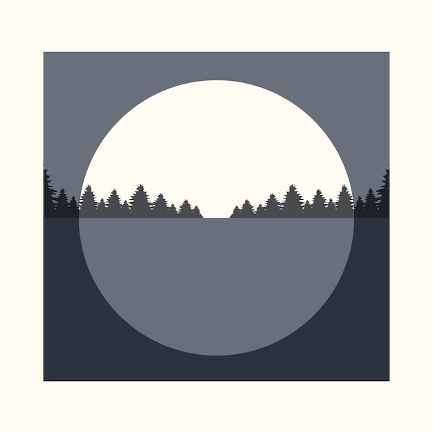 Wild landscape with forest and moon in night poster. full moon and lake design. boho wall decor. mid