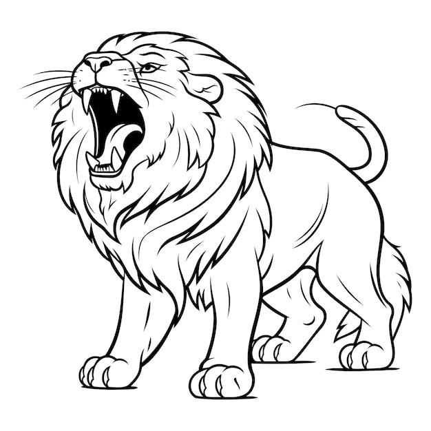 Wild Leeuw Dier Zwart-wit vector illustratie geïsoleerd op witte achtergrond
