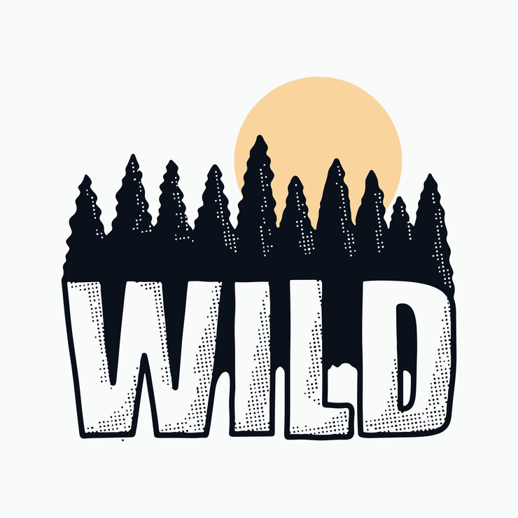 Vector wild letter with pines tree forest on background vintage vector art