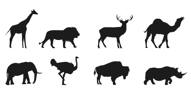 Vector wild life animals silhouette set