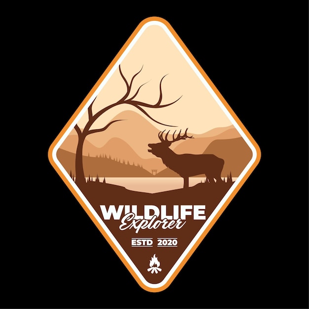 Vector wild life explore deer antler silhouette nature emblem badge