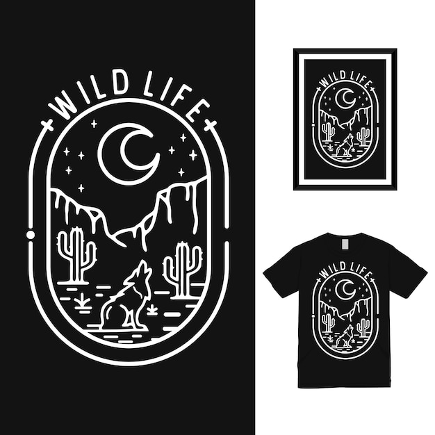 Design della maglietta wild life mono line