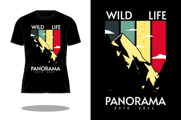 野生生物のパノラマシルエットレトロなtシャツのデザイン