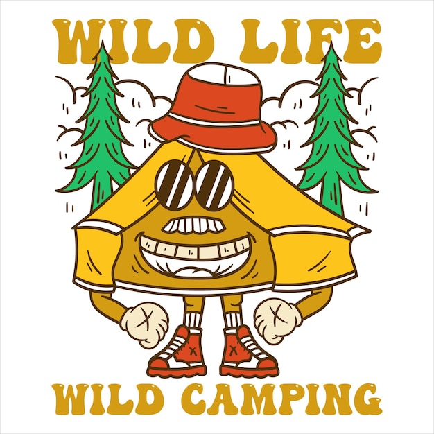 Vector wild life wild camping illustration cartoon t shirt design