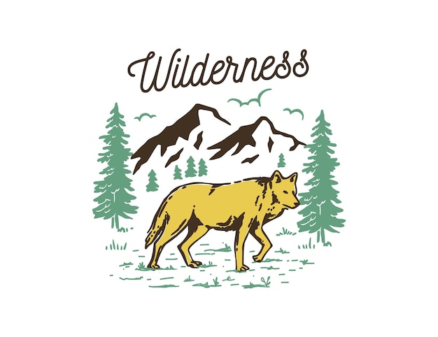 Wild life wolf and mountain ilustration vector