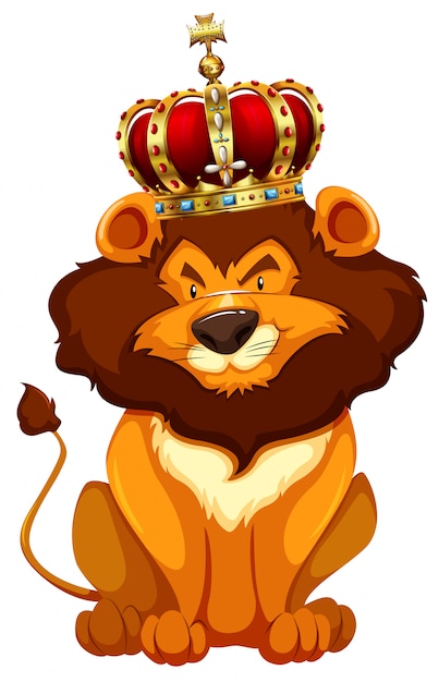 Wild lion wearing crown