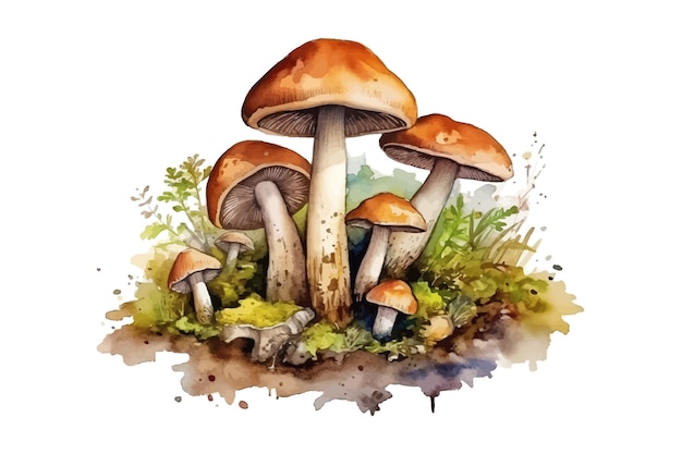 Wild mushrooms Flat vector illustration isolated on white background