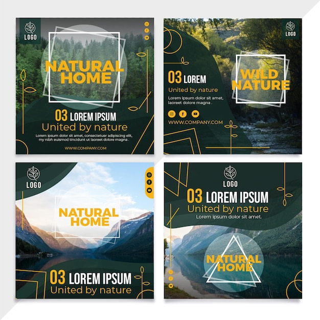 Vector wild nature instagram posts set