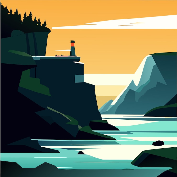 Vector wild northern island coastline cartoon vector