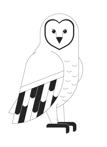 Wild owl in winter black and white 2D line cartoon character