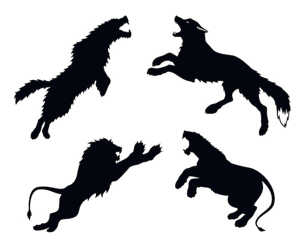 Vector wild predators isolated vector silhouettes