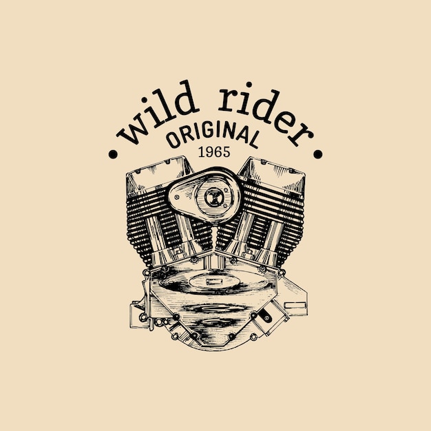 Wild Rider vector vintage motorfiets logo Biker club teken Garage label Vector illustratie