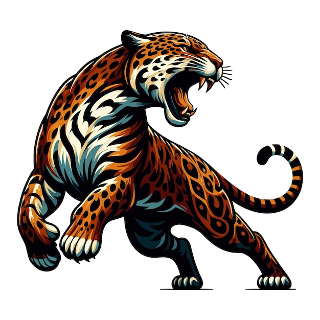 Wild roaring jaguar leopard full body vector illustration zoology illustration animal predator