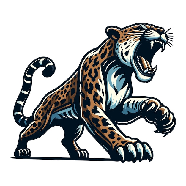 Дикий ревущий ягуар леопард полное тело векторная иллюстрация зоология иллюстрация животное хищник