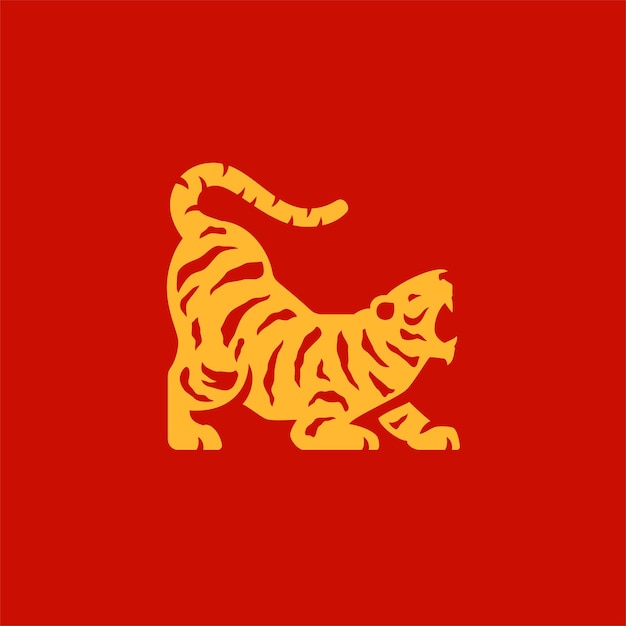 Icona dello zodiaco asiatico della tigre ruggente selvaggia illustrazione piatta del vettore del logo monocromatico del nuovo anno cinese