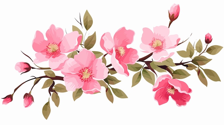Vector 葉 を 持つ 野生 の <unk> の 花 と 枝 の 手描き の 絵