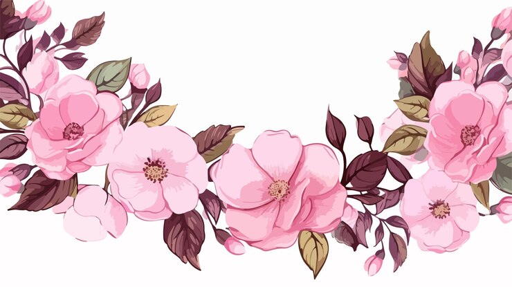 Vector wild roses and leaves floral frame isolated on white background
