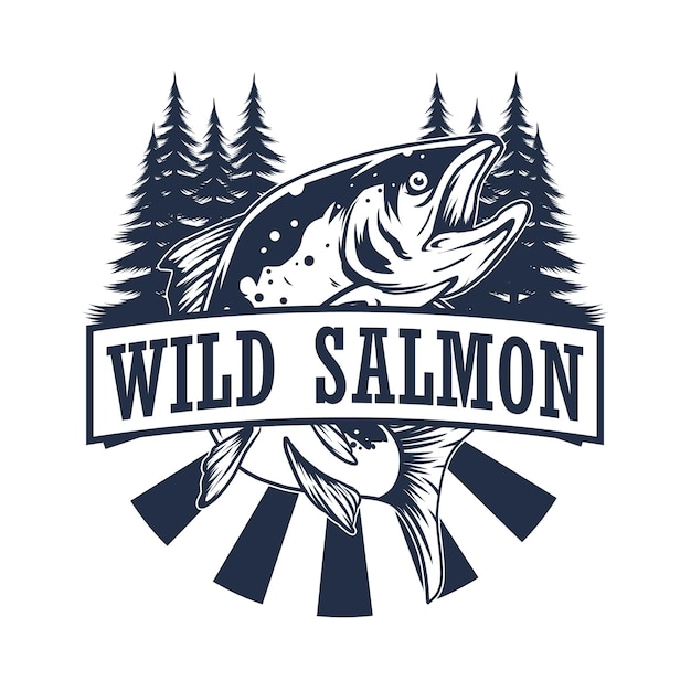 Vector wild salmon fishing logo template