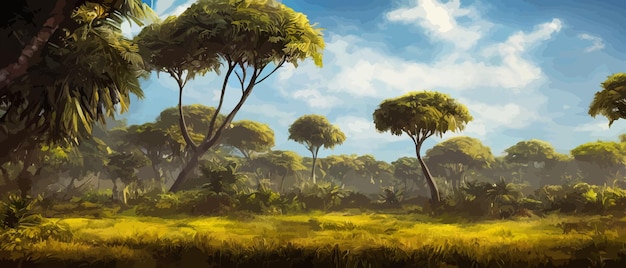 Wild savanna landscape savannah african wild nature with acacia trees grass sand and water africa