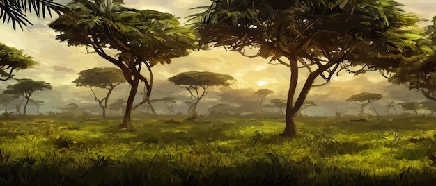 Wild savanna landscape savannah african wild nature with acacia trees grass sand and water africa