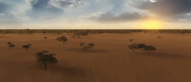 ベクトル 野生のサバンナの風景サバンナ木草砂と動物アフリカの野生のアフリカの自然