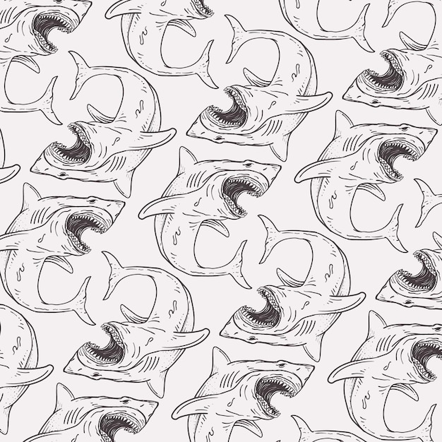 wild shark pattern background isolated on white