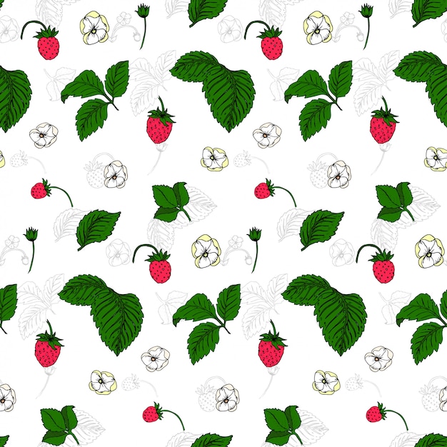 Vector wild strawberries seamless pattern