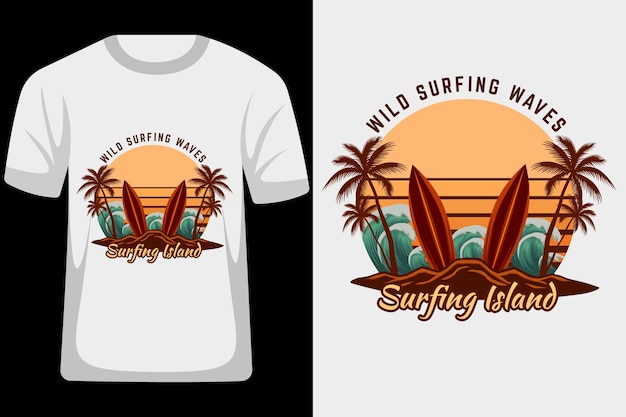 Wild surfen golven surfen eiland retro vintage t-shirt design