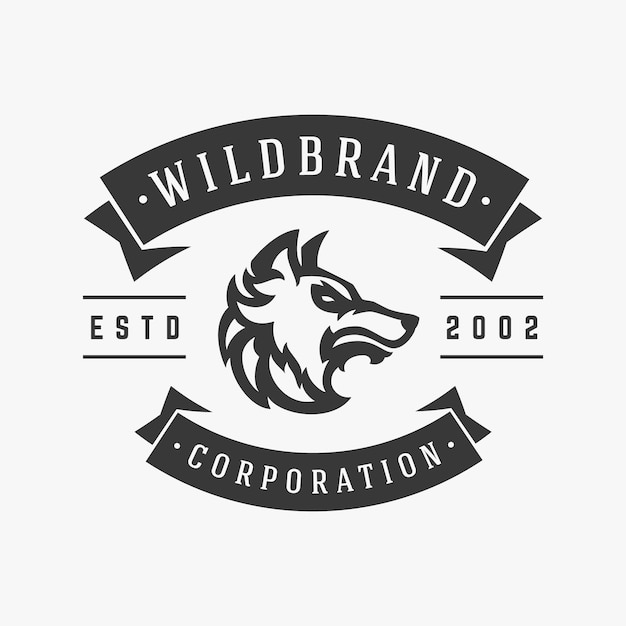 Wild vleesetende boze wolf hoofd jacht vintage getextureerde logo plaats voor tekst vectorillustratie