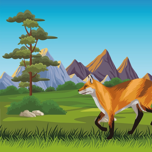 Wild vosdier in de landschapsscène