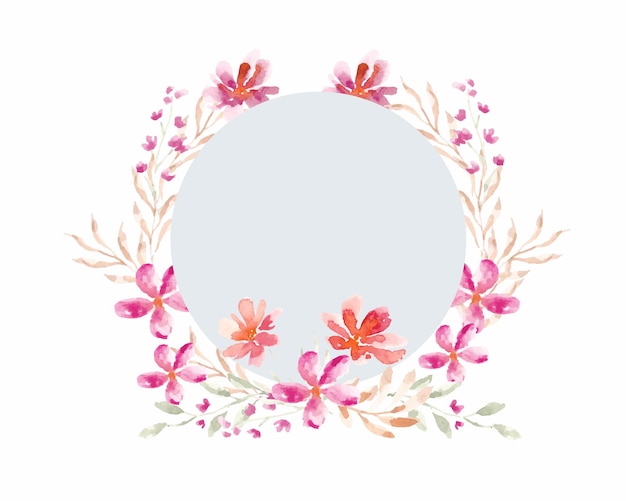 Wild watercolor flower and leaves wreath