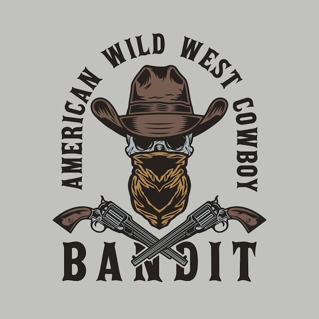 Wild west bandiet schedel met cowboyhoed en geweren