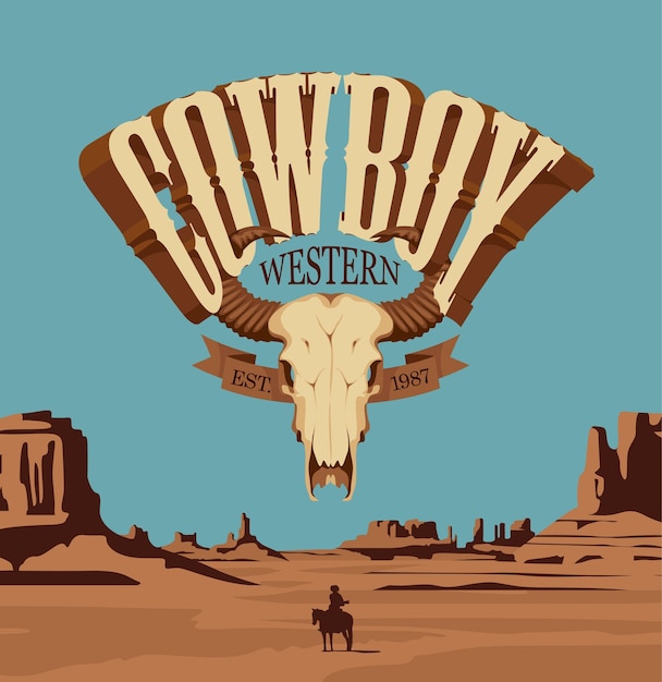 Wild West banner with bull skull