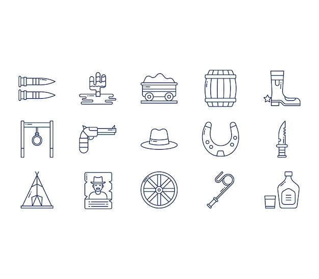 Wild west and cowboy icon set