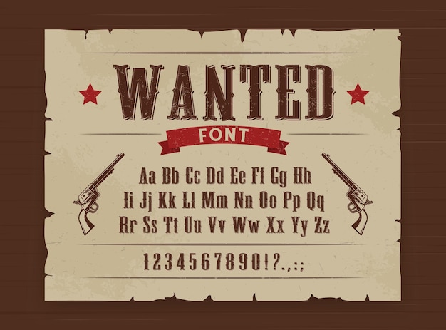 Wild West gezocht lettertype poster met letters