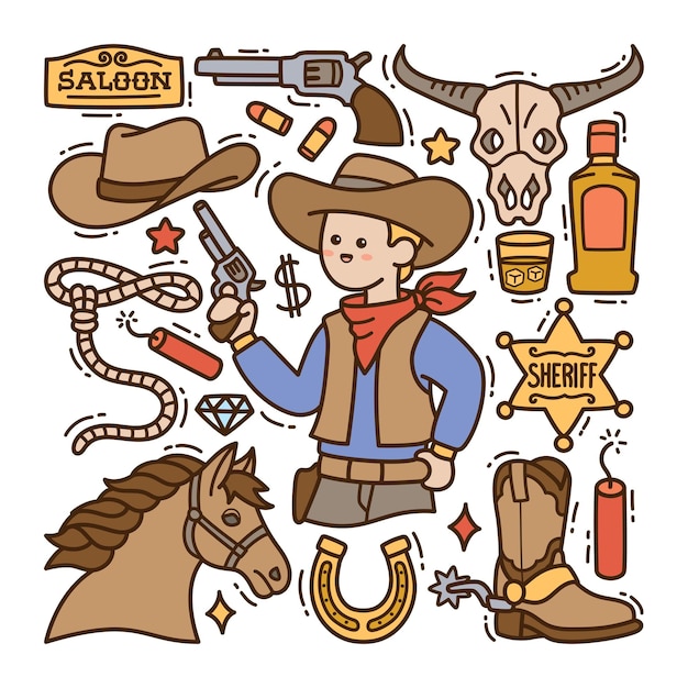 Vector wild west handdrawn doodle illustration