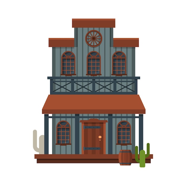 Wild West Houten gebouw Architectonische constructie van Western Town Vector illustratie