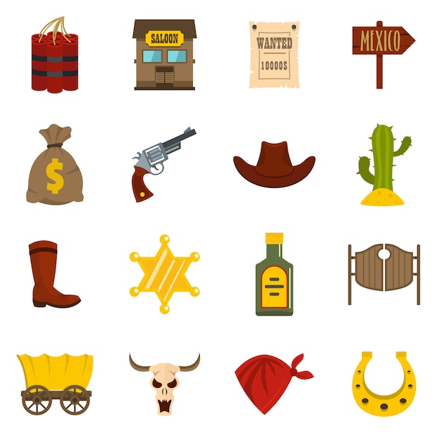 Vector wild west icons set