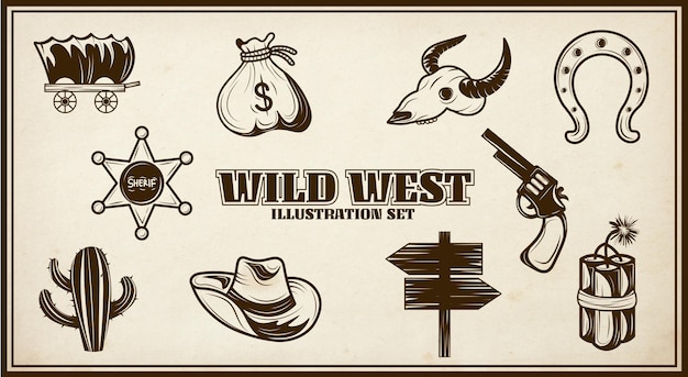 Premium Vector | Wild west illustration set