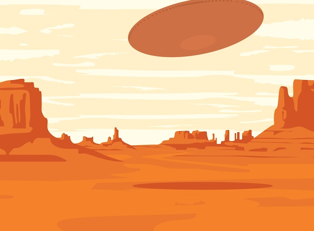 Vector wild west landschap met ufo's