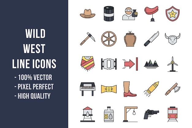 Wild West Line Color Icons