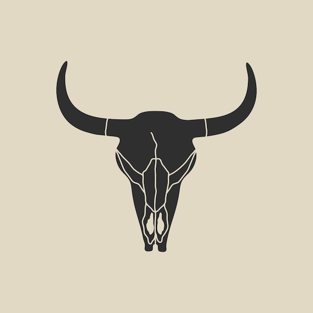 Wild west in modern flat style Hand drawn illustration of old western cow buffalo or bull skull