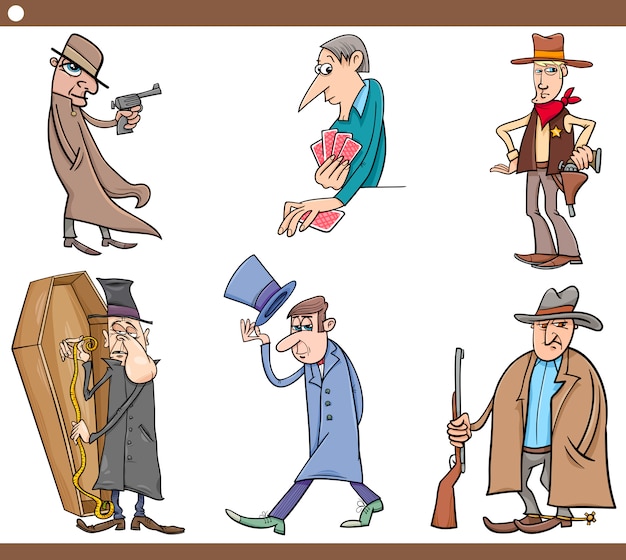 Wild west people cartoon set