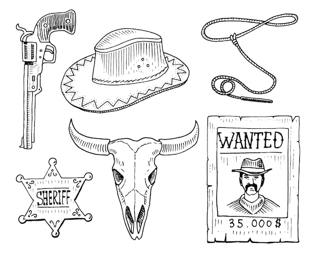 Vector wild west, rodeo show, cowboy or indians with lasso.