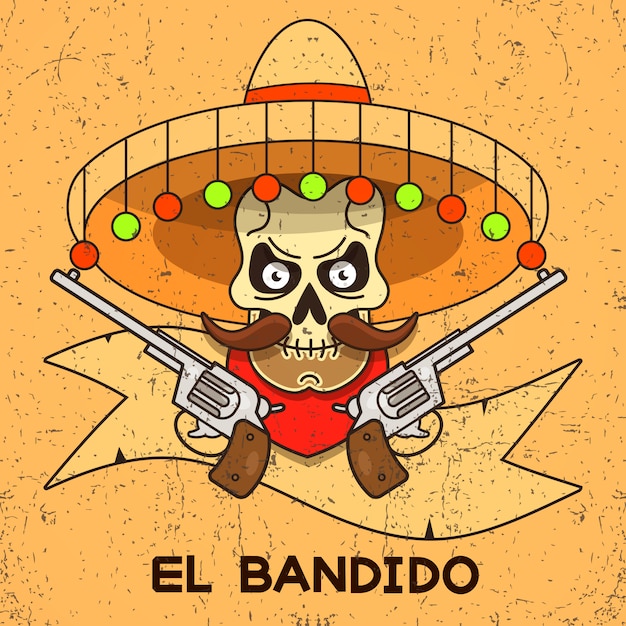 Wild west skull bandit met pistolen illustratie