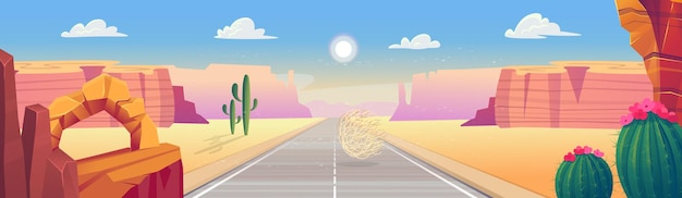 Wild west Texas Lege weg met uitzicht op bergen Landschap met cactusweg in rode bergen